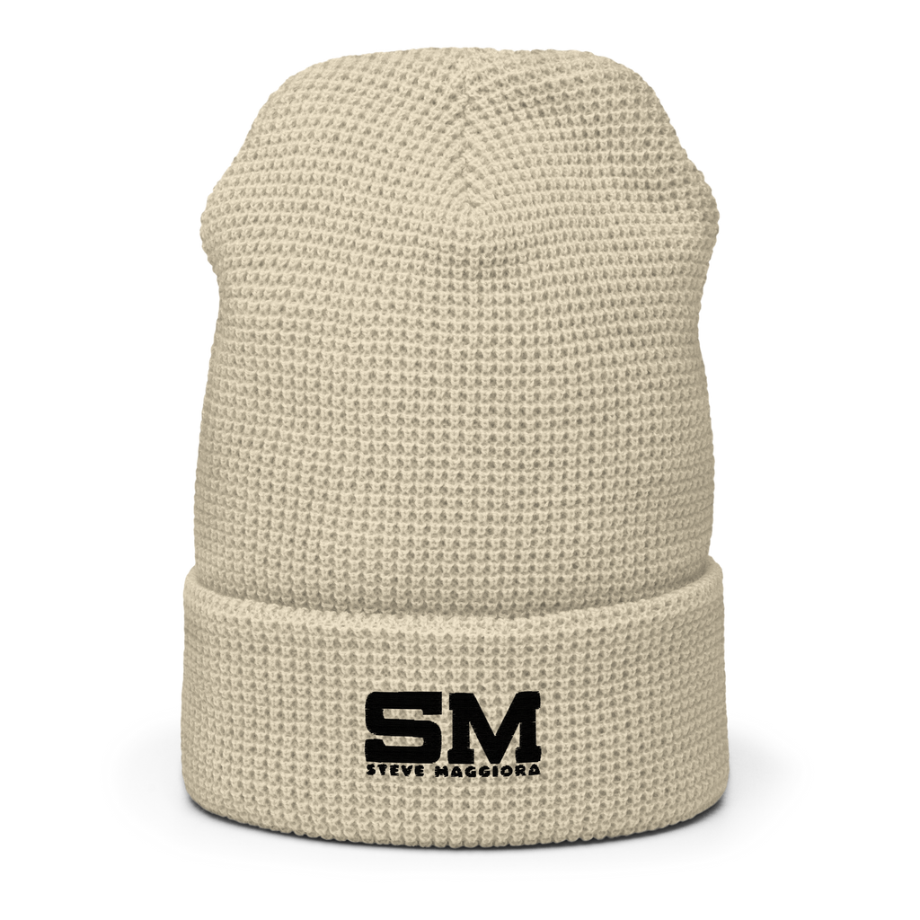 Embroidered SM Logo Waffle Beanie - Blk